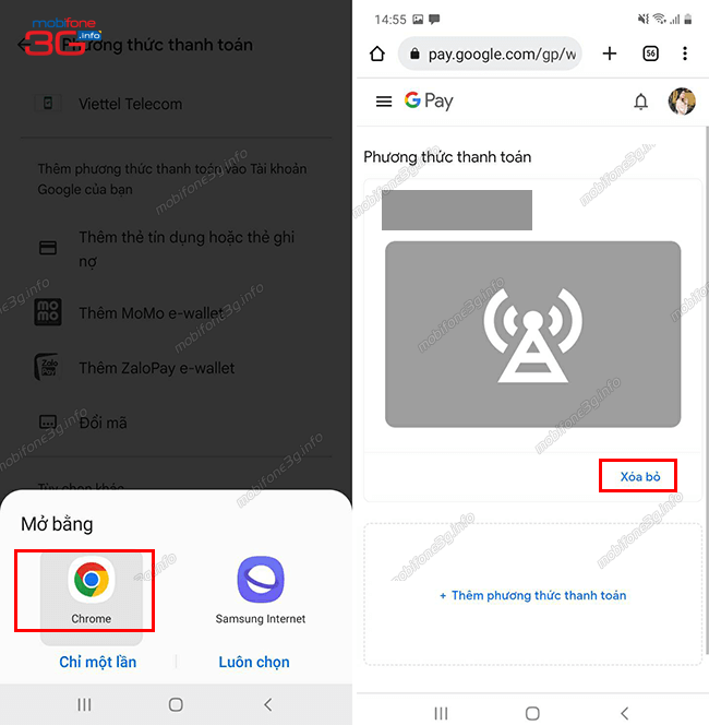 cach huy kenh thanh toan mobifone google play