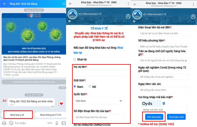 cach khai bao y te da nang zalo? khai bao y te da nang zalo