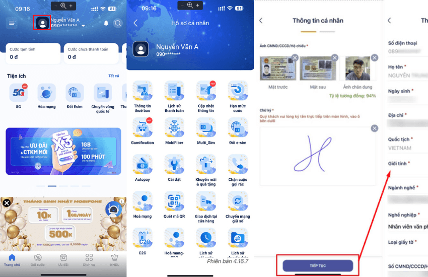 Cap nhap cccd cho sdt mobifone