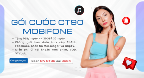 Đăng ký gói CT90 của MobiFone, 30GB + miễn phí TikTok Facebook